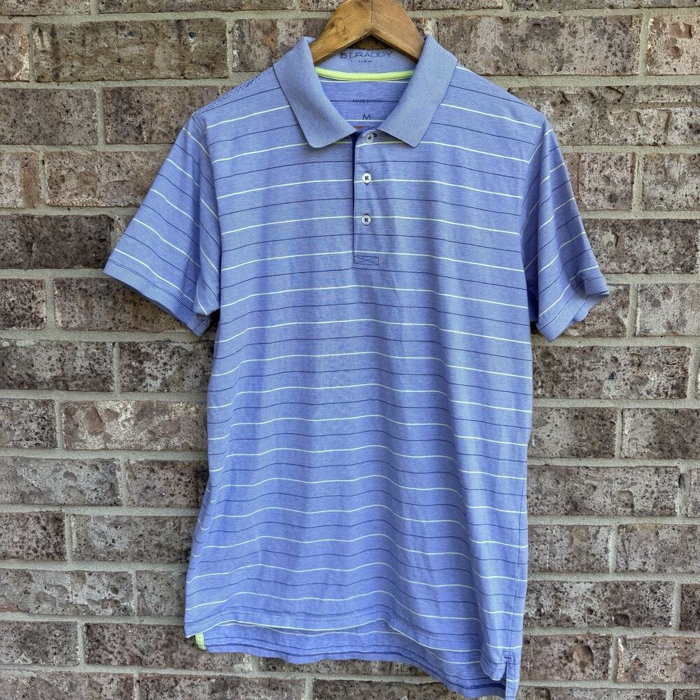 B. Draddy USA Polo Shirt Men M Purple Striped Pima Cotton Stretch Performance